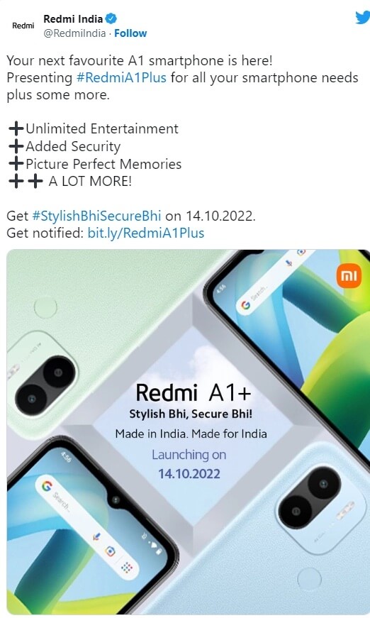 小米官方预热Redmi A1+手机将在印度发布-第3张图片
