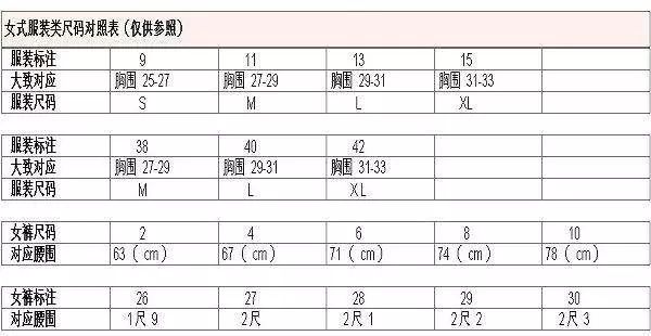 裤子尺码换算（尺码对照表）-第2张图片